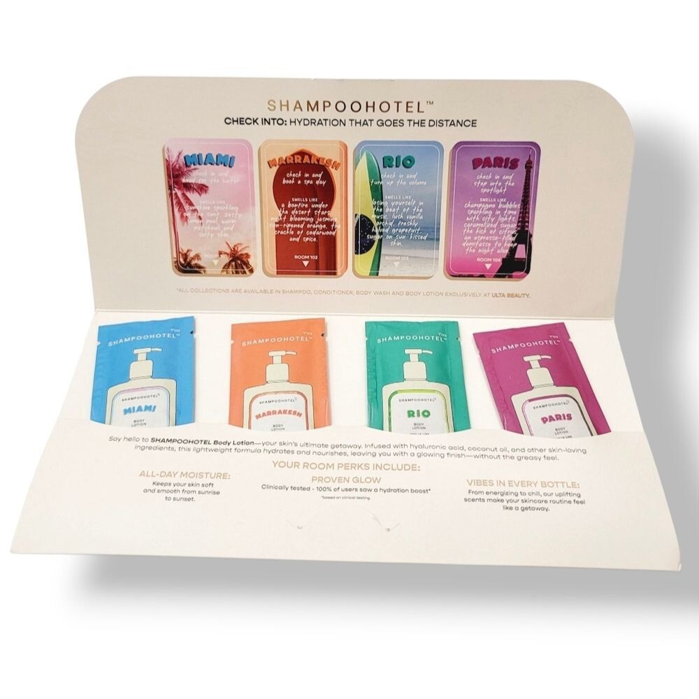 NEW 4PC Body Lotion Set ShampooHotel Miami, Marrakesh, Rio And Paris